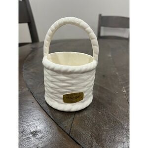 Vtg Haeger Pottery Basket Weave Ceramic Planter Round White Small